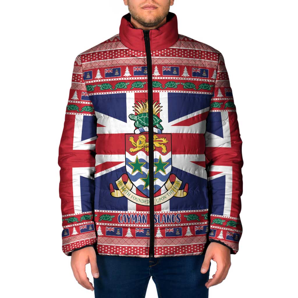 Cayman Islands Christmas Padded Jacket Coat Of Arms - Flag Style - Wonder Print Shop