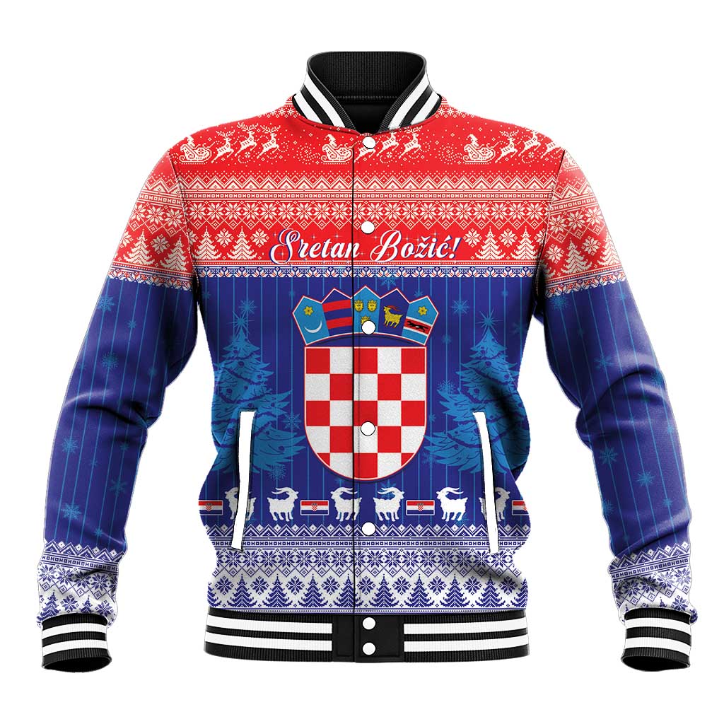 Croatia Christmas Baseball Jacket Coat Of Arms Sretan Bozic - Wonder Print Shop