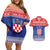 Croatia Christmas Couples Matching Off Shoulder Short Dress and Hawaiian Shirt Coat Of Arms Sretan Bozic