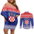 Croatia Christmas Couples Matching Off Shoulder Short Dress and Long Sleeve Button Shirt Coat Of Arms Sretan Bozic