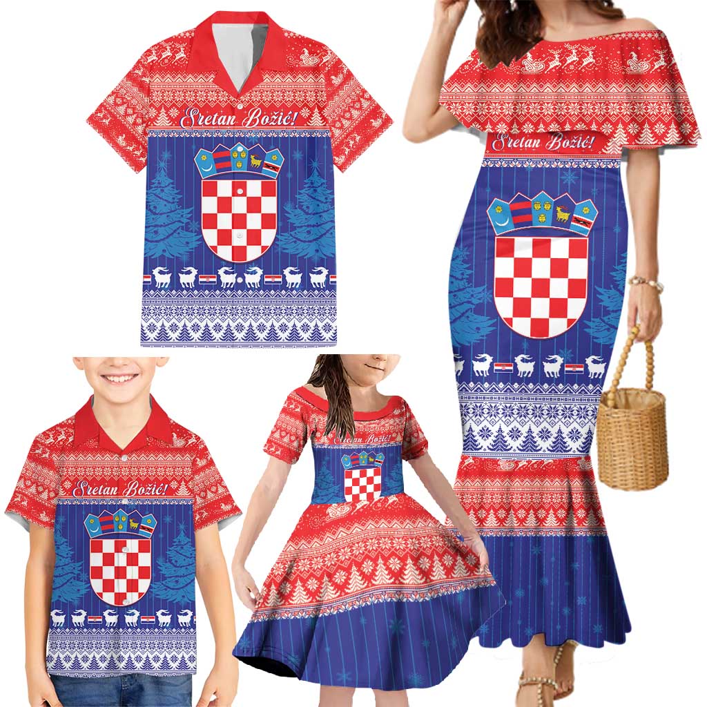 Croatia Christmas Family Matching Mermaid Dress and Hawaiian Shirt Coat Of Arms Sretan Bozic