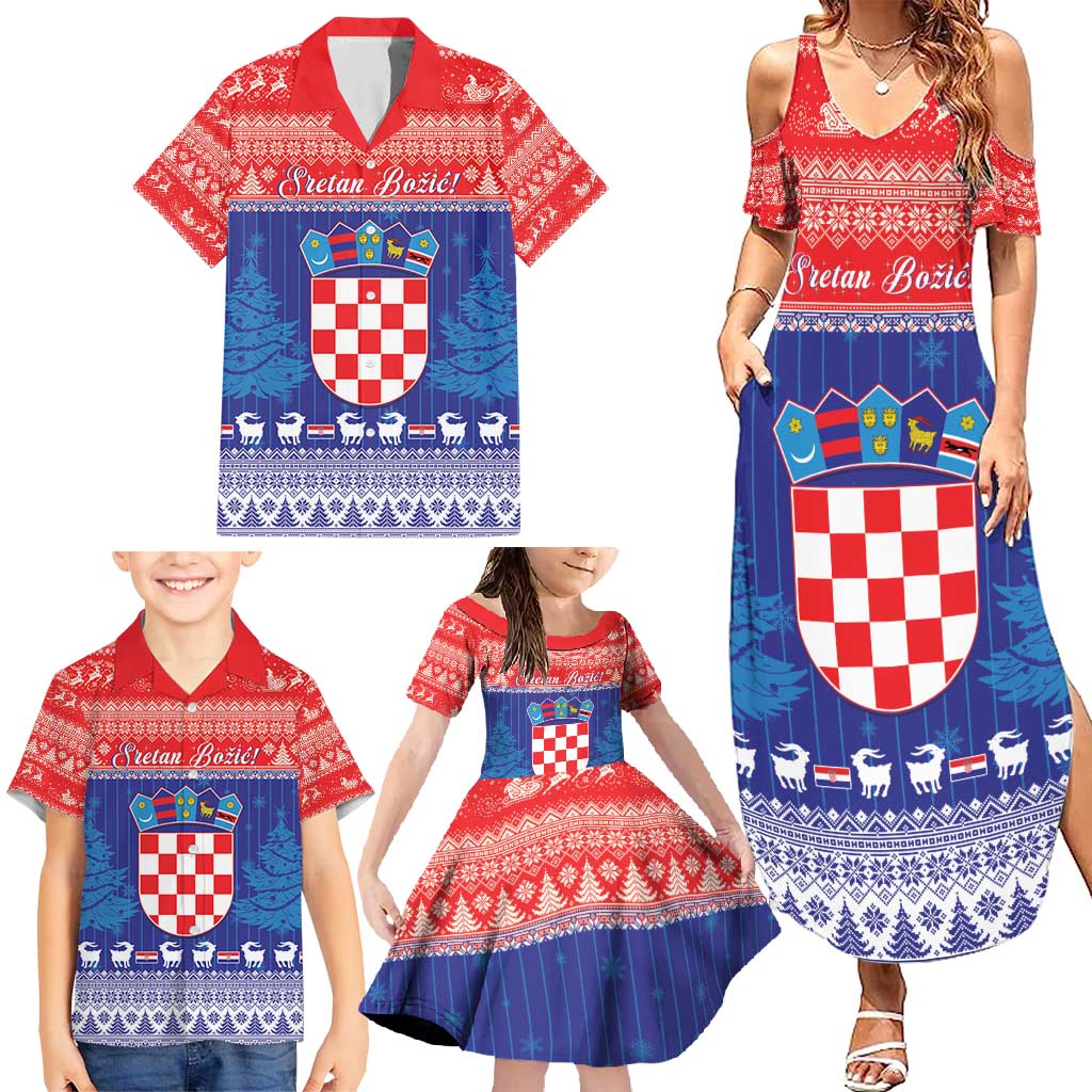 Croatia Christmas Family Matching Summer Maxi Dress and Hawaiian Shirt Coat Of Arms Sretan Bozic