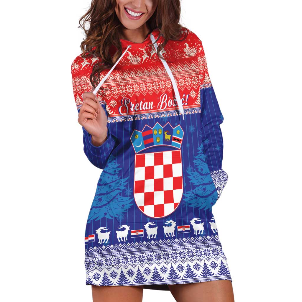 Croatia Christmas Hoodie Dress Coat Of Arms Sretan Bozic