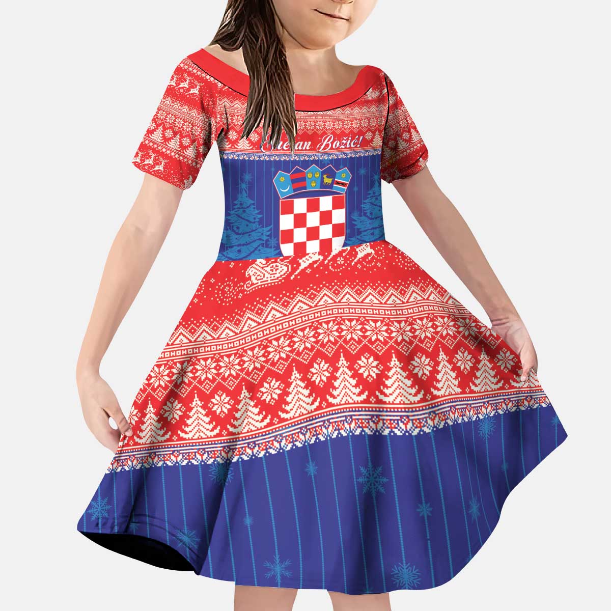 Croatia Christmas Kid Short Sleeve Dress Coat Of Arms Sretan Bozic