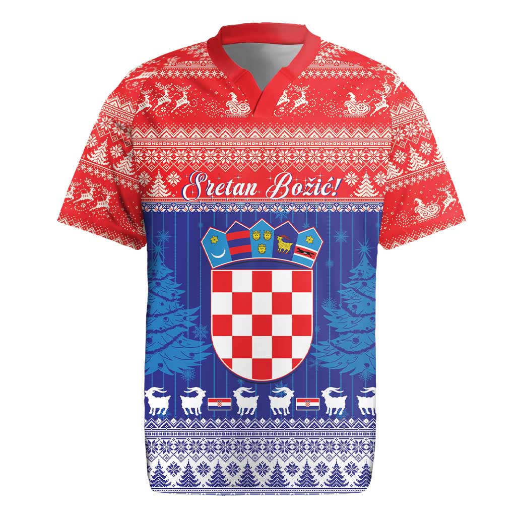 Croatia Christmas Rugby Jersey Coat Of Arms Sretan Bozic - Wonder Print Shop