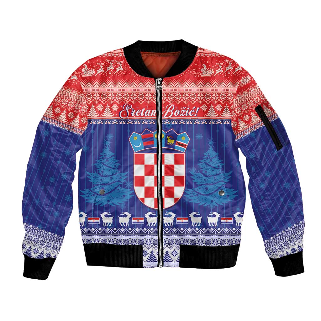 Croatia Christmas Sleeve Zip Bomber Jacket Coat Of Arms Sretan Bozic - Wonder Print Shop