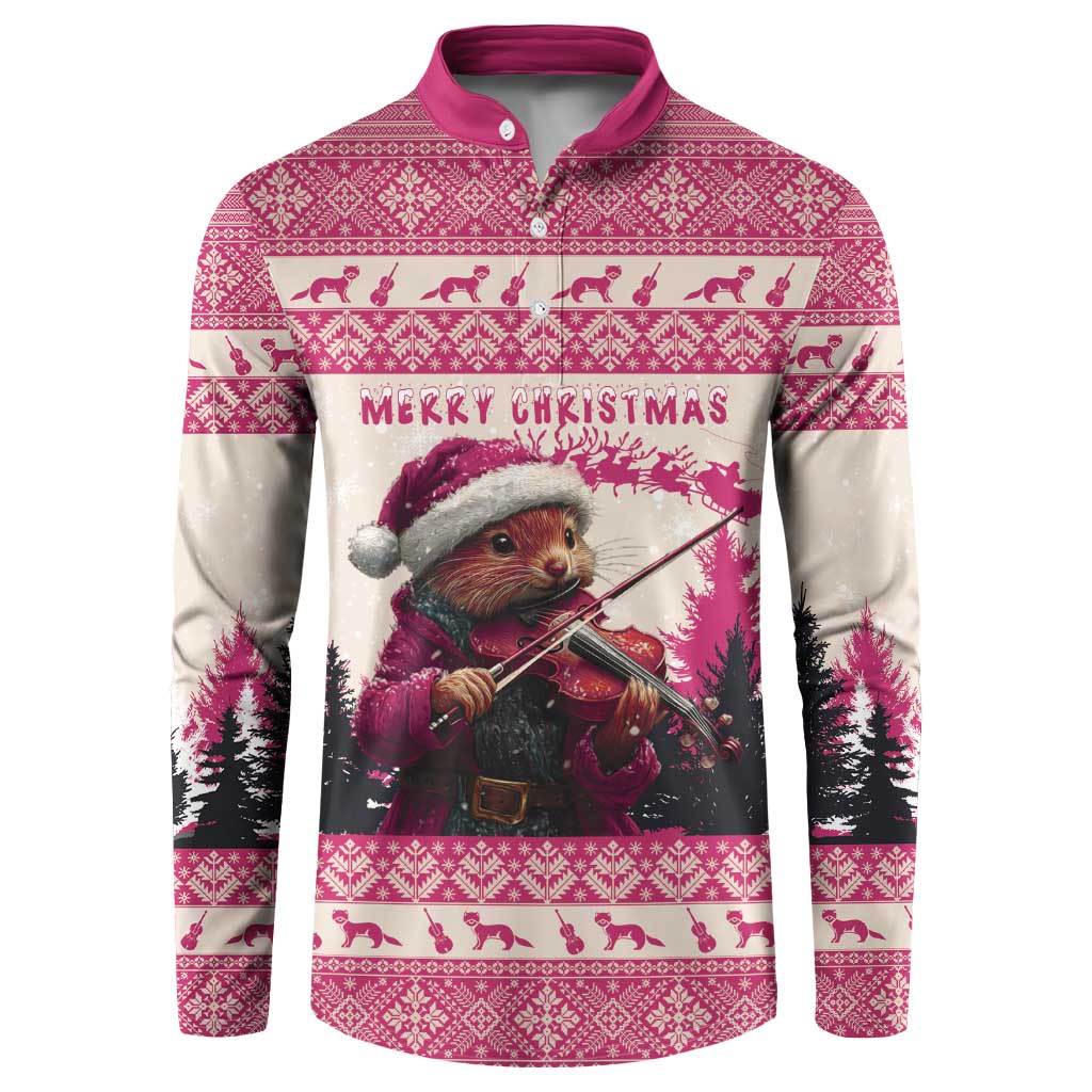 Croatia Christmas Button Sweatshirt Pine Marten Playing Violin - Dark Pink Color - Wonder Print Shop