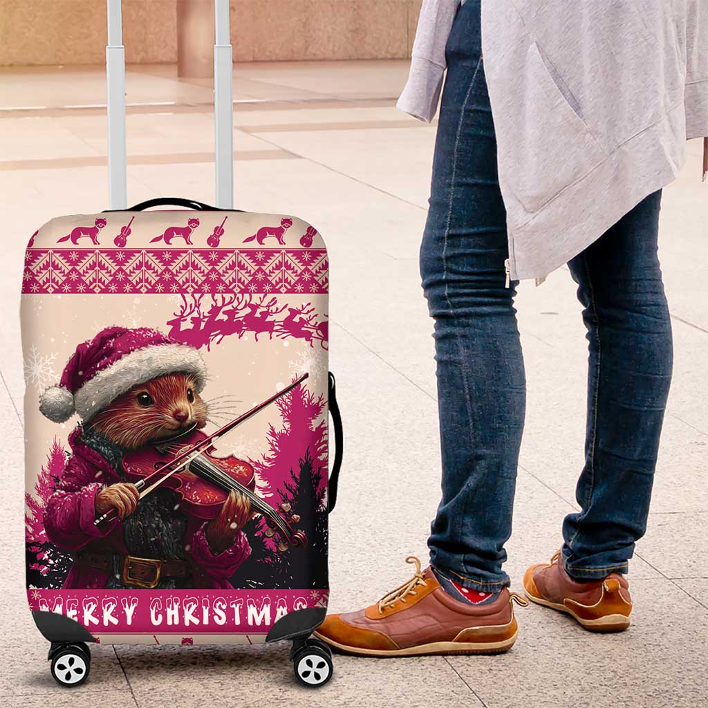 Croatia Christmas Luggage Cover Pine Marten Playing Violin - Dark Pink Color - Wonder Print Shop