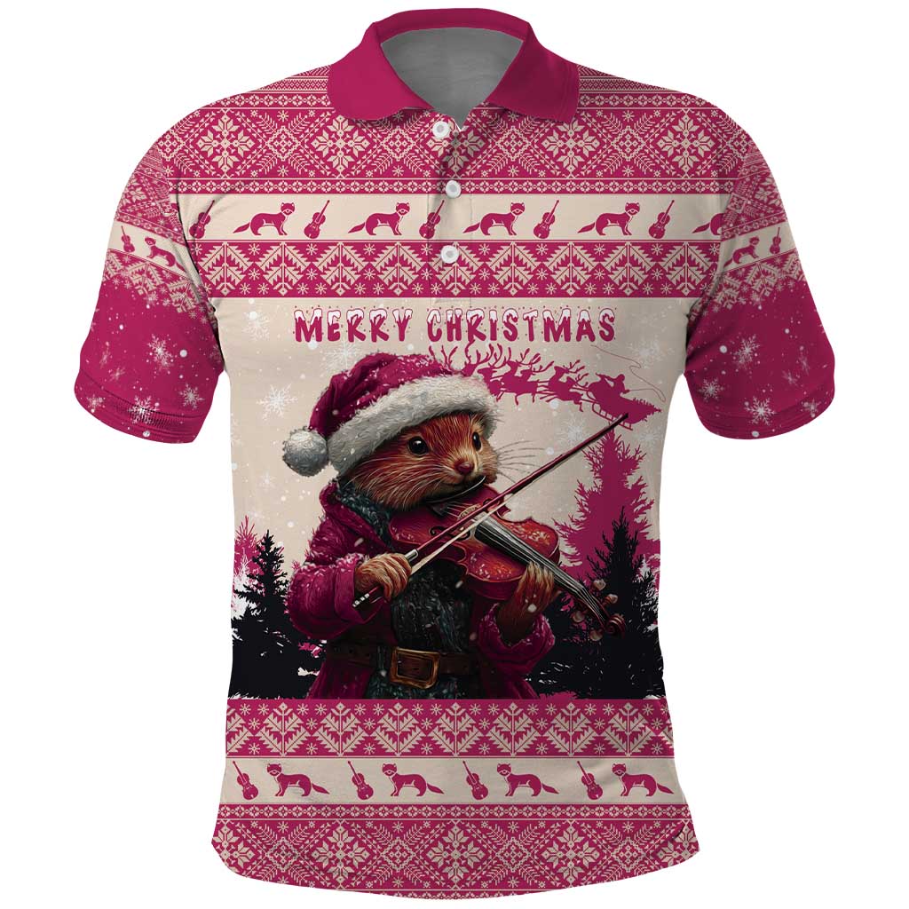 Croatia Christmas Polo Shirt Pine Marten Playing Violin - Dark Pink Color