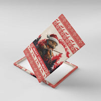 Red Christmas canvas wall art of pine marten playing violin, “Merry Christmas” text in center