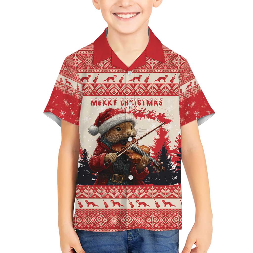 Croatia Christmas Kid Hawaiian Shirt Pine Marten Playing Violin - Red Color