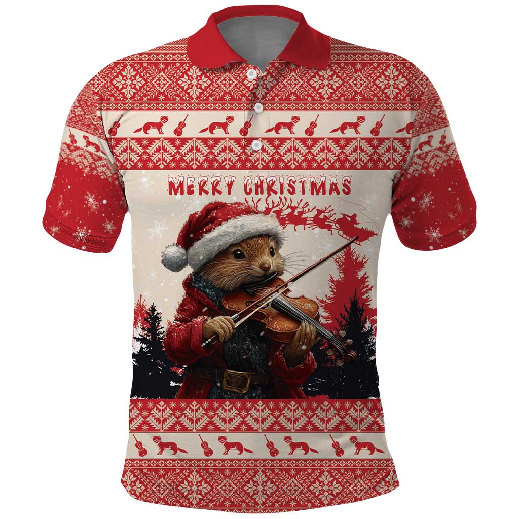 Croatia Christmas Polo Shirt Pine Marten Playing Violin - Red Color