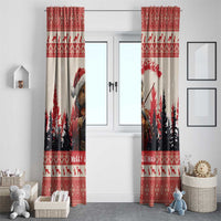 Red and cream Christmas window curtain pair with squirrel playing violin and holiday border