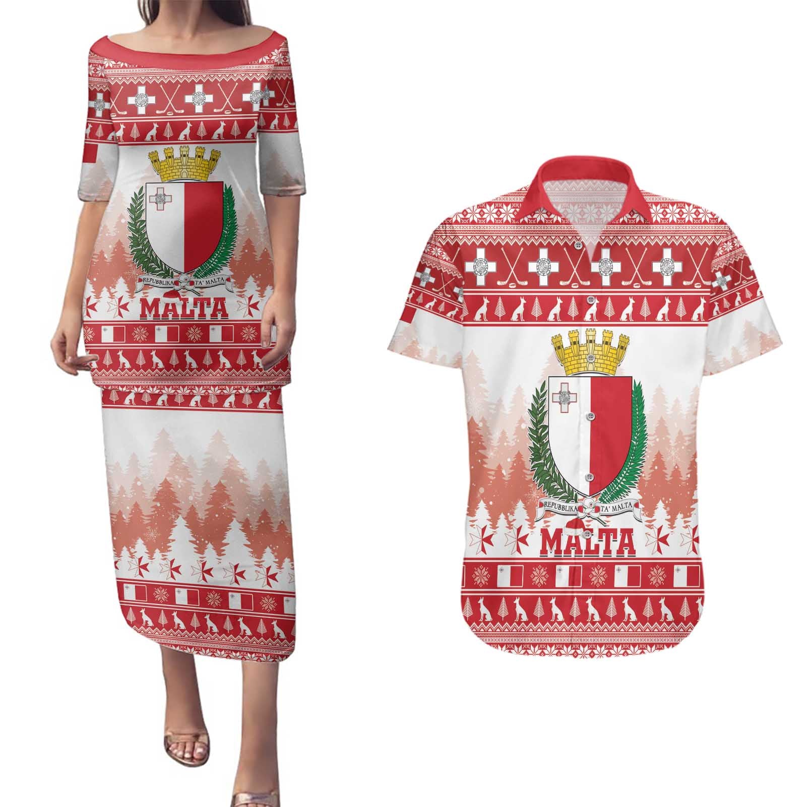 Malta Christmas Couples Matching Puletasi and Hawaiian Shirt Coat Of Arms il-Milied it-Tajjeb - Wonder Print Shop