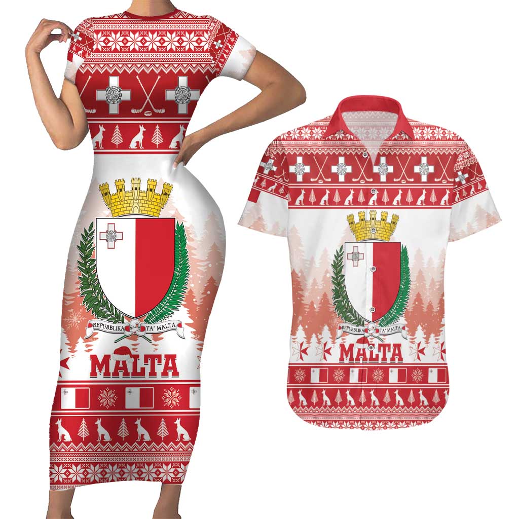 Malta Christmas Couples Matching Short Sleeve Bodycon Dress and Hawaiian Shirt Coat Of Arms il-Milied it-Tajjeb - Wonder Print Shop