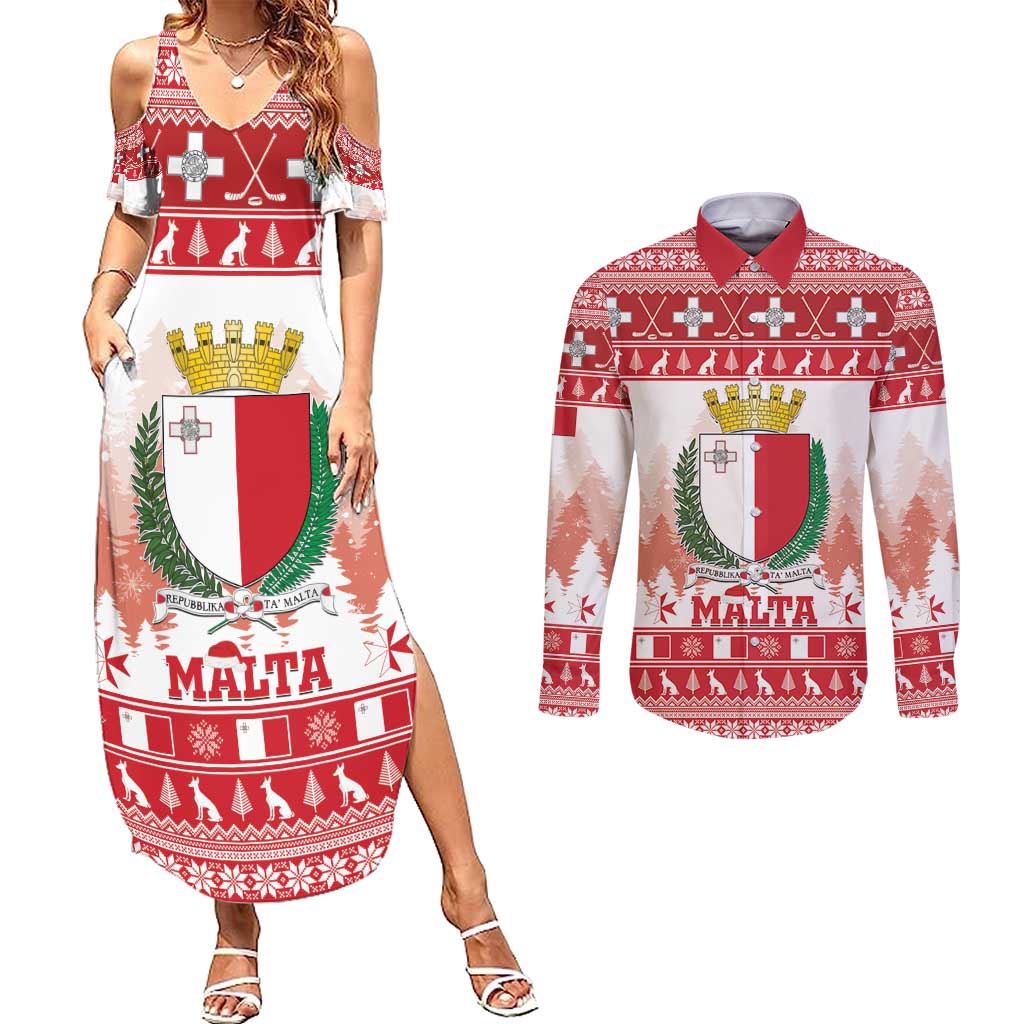 Malta Christmas Couples Matching Summer Maxi Dress and Long Sleeve Button Shirt Coat Of Arms il-Milied it-Tajjeb - Wonder Print Shop