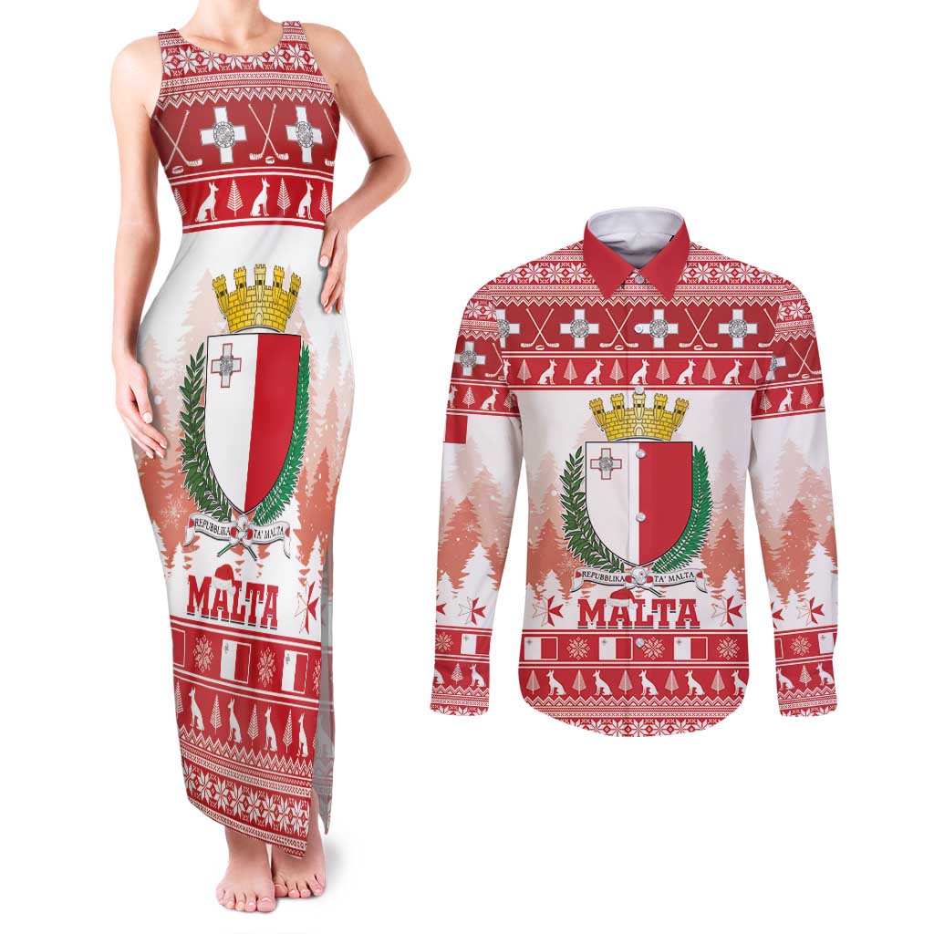 Malta Christmas Couples Matching Tank Maxi Dress and Long Sleeve Button Shirt Coat Of Arms il-Milied it-Tajjeb - Wonder Print Shop