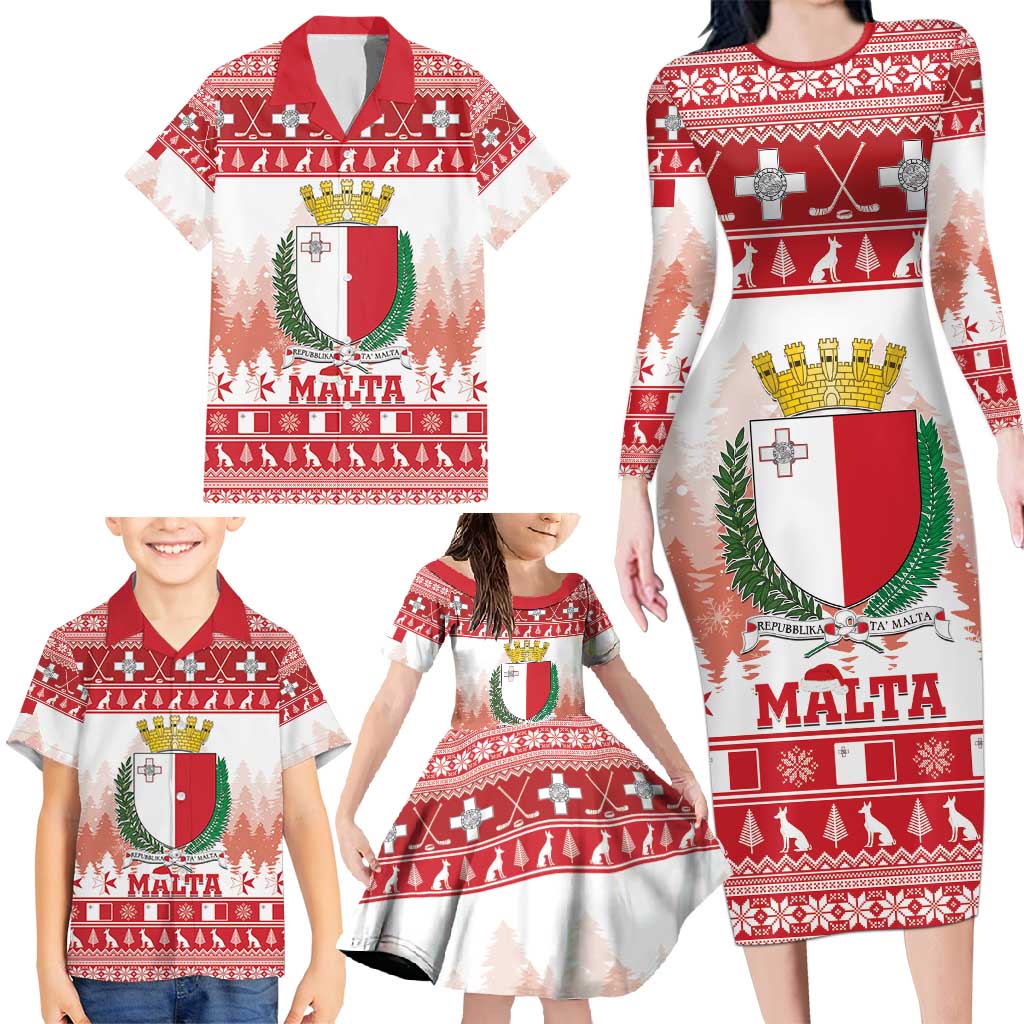 Malta Christmas Family Matching Long Sleeve Bodycon Dress and Hawaiian Shirt Coat Of Arms il-Milied it-Tajjeb - Wonder Print Shop