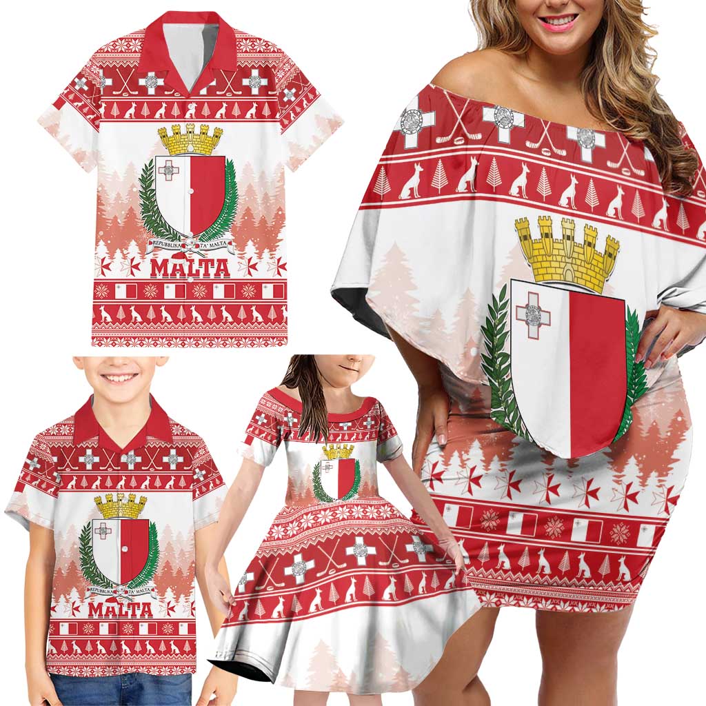 Malta Christmas Family Matching Off Shoulder Short Dress and Hawaiian Shirt Coat Of Arms il-Milied it-Tajjeb - Wonder Print Shop