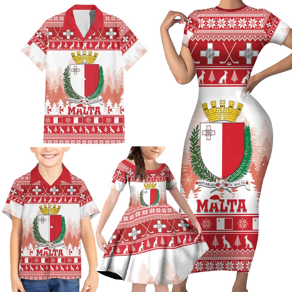 Malta Christmas Family Matching Short Sleeve Bodycon Dress and Hawaiian Shirt Coat Of Arms il-Milied it-Tajjeb - Wonder Print Shop