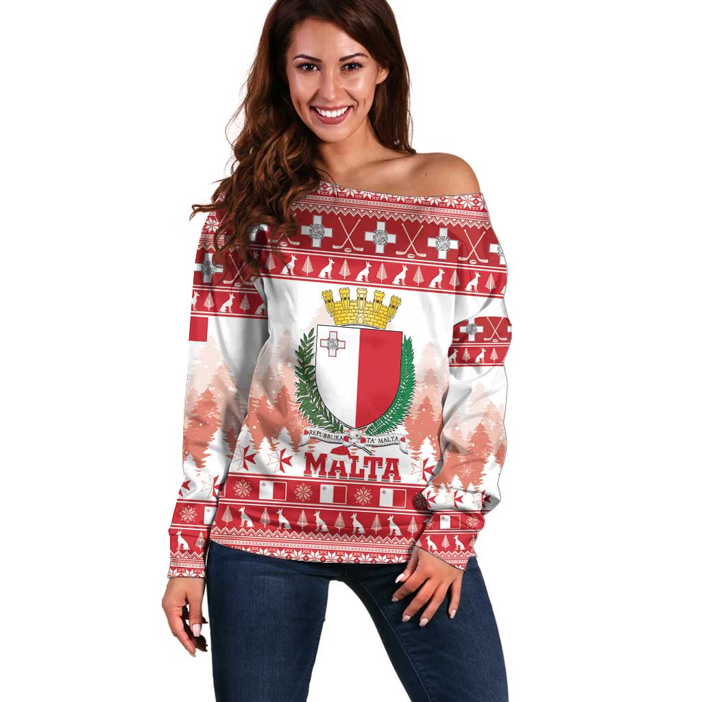 Malta Christmas Off Shoulder Sweater Coat Of Arms il-Milied it-Tajjeb - Wonder Print Shop