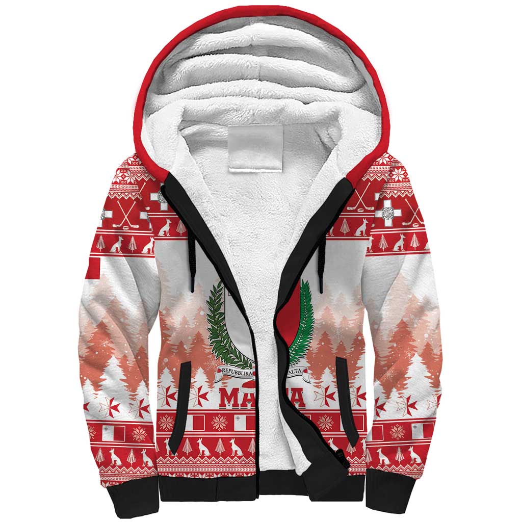 Malta Christmas Sherpa Hoodie Coat Of Arms il-Milied it-Tajjeb - Wonder Print Shop