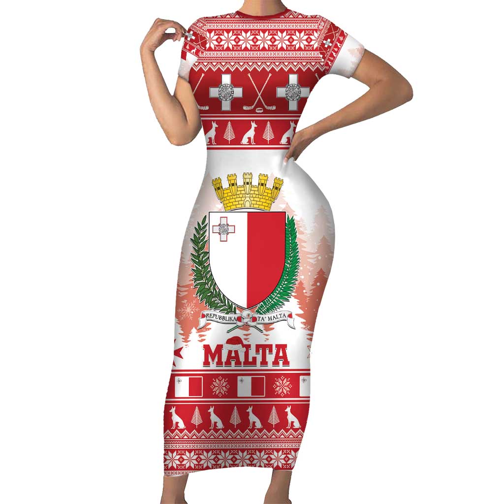 Malta Christmas Short Sleeve Bodycon Dress Coat Of Arms il-Milied it-Tajjeb - Wonder Print Shop