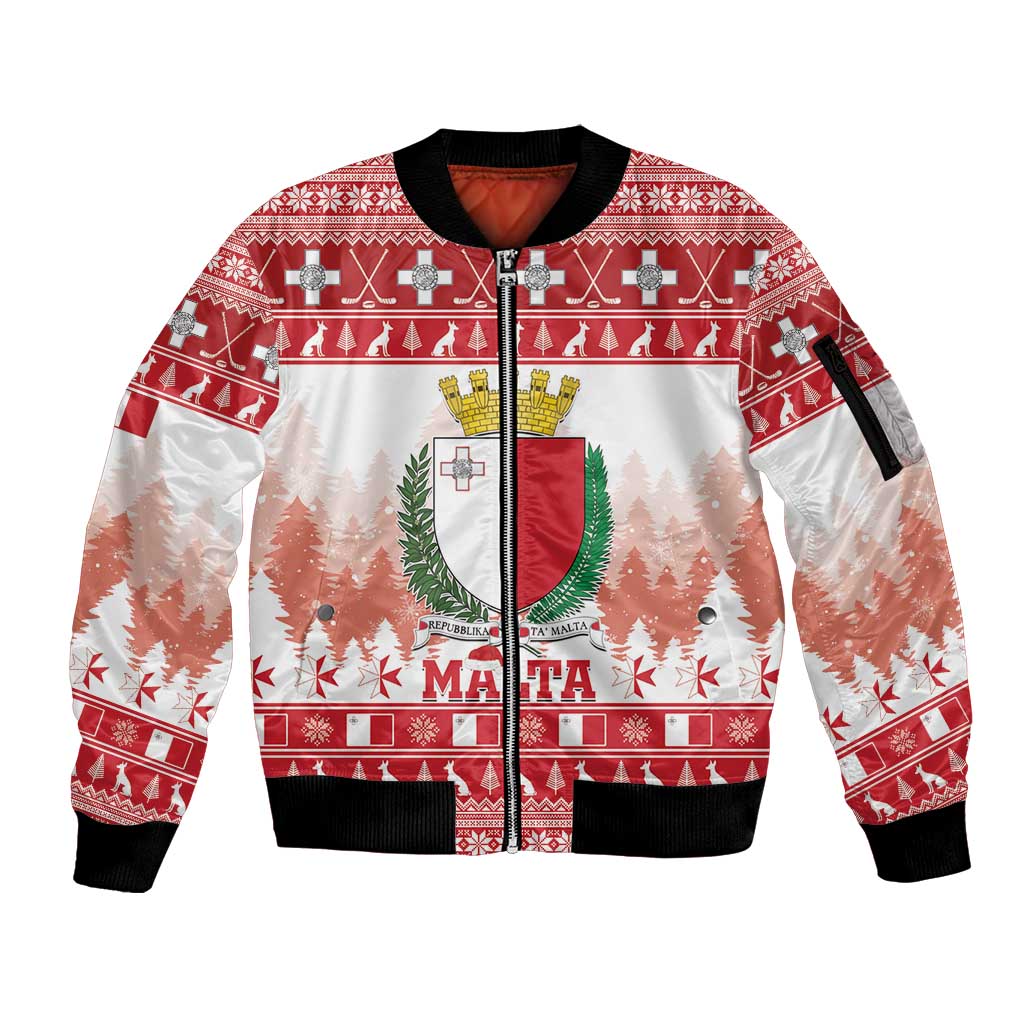 Malta Christmas Sleeve Zip Bomber Jacket Coat Of Arms il-Milied it-Tajjeb - Wonder Print Shop