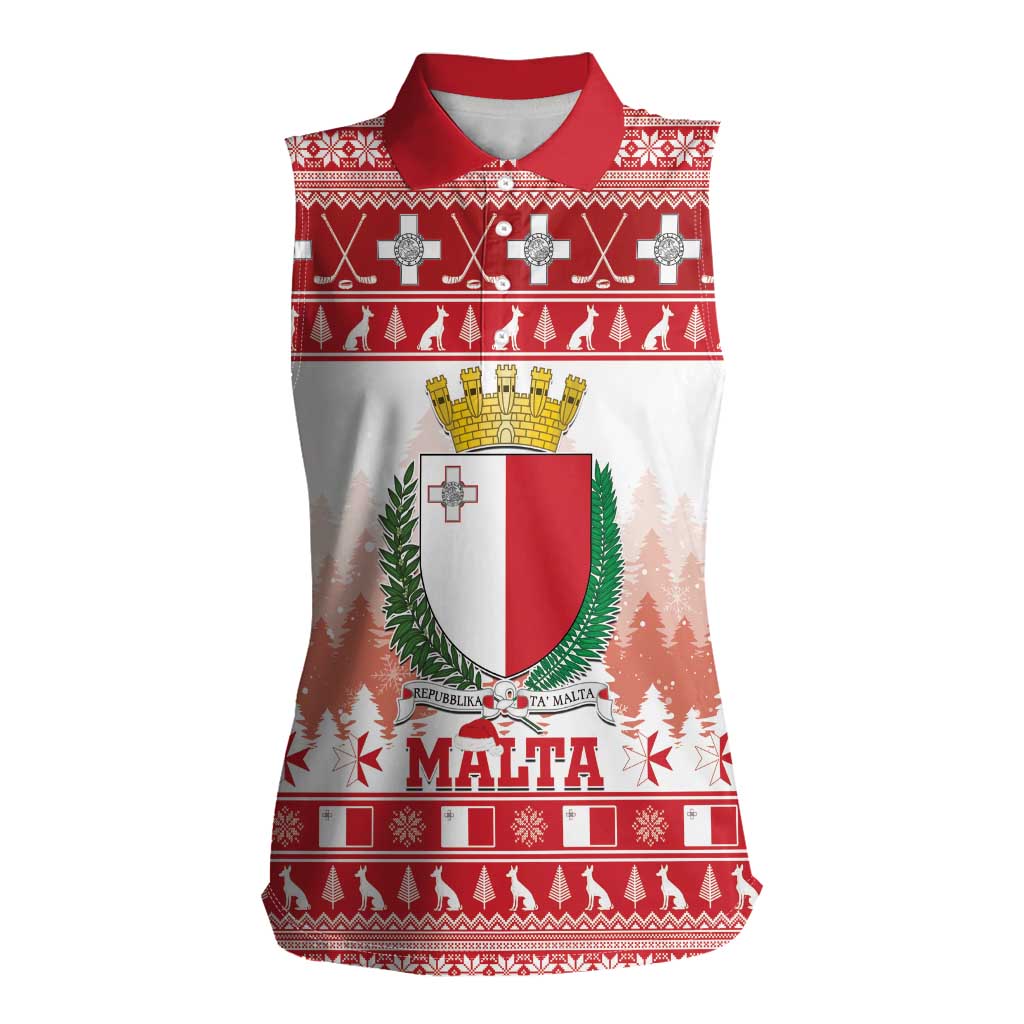 Malta Christmas Women Sleeveless Polo Shirt Coat Of Arms il-Milied it-Tajjeb - Wonder Print Shop