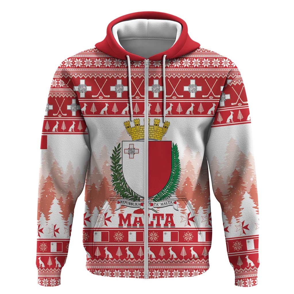 Malta Christmas Zip Hoodie Coat Of Arms il-Milied it-Tajjeb - Wonder Print Shop