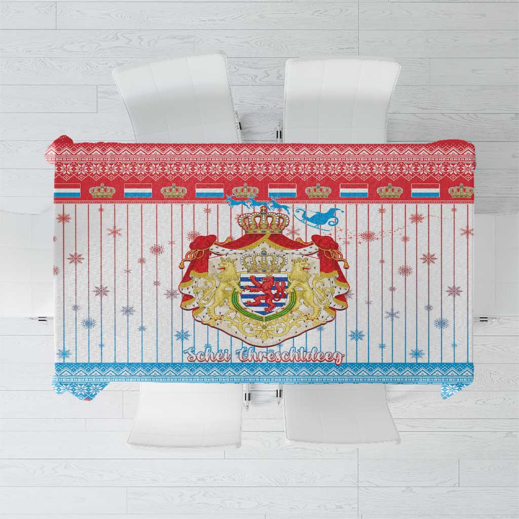 Luxembourg coat of arms Christmas tablecloth, blue, red, and white panel design