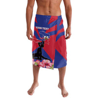 Personalized flag map printed lavalava wrap skirt with blue waistband