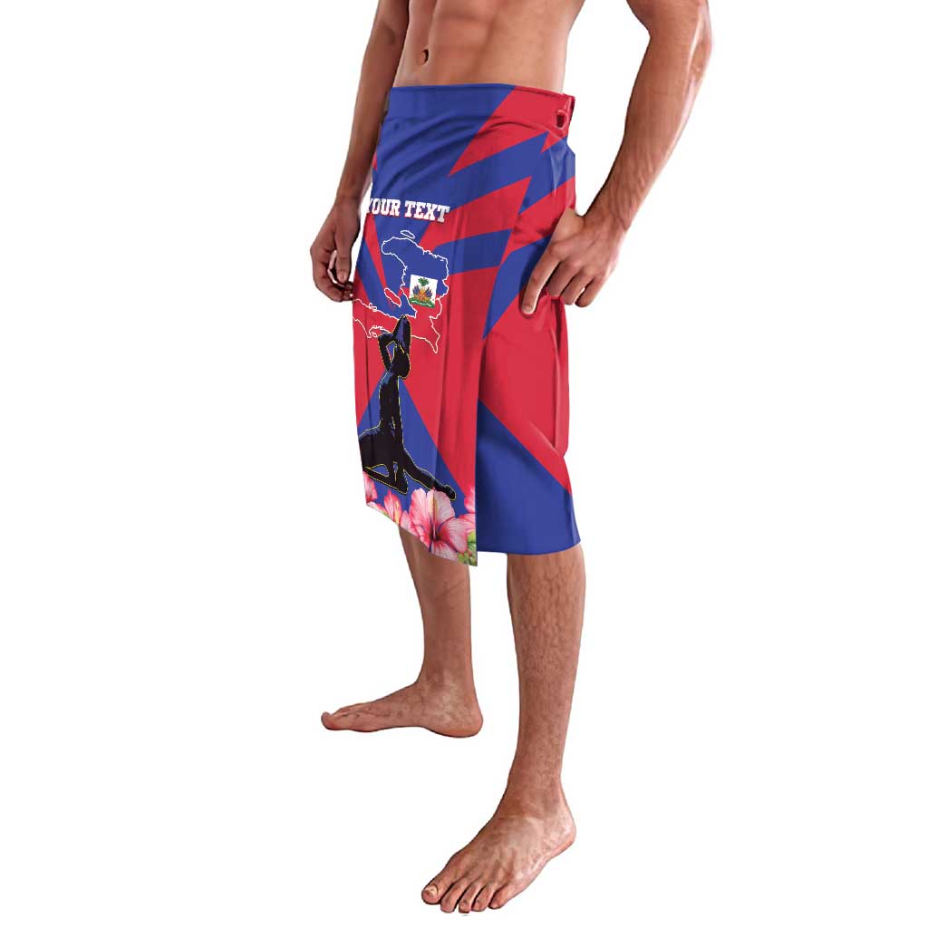 Personalized lavalava wrap skirt with Haiti flag map print and YOUR TEXT