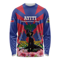 Unisex long-sleeve shirt in navy with red rays and Independence Day graphic