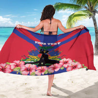 Personalized Haiti flag sarong in red and blue with map and hibiscus flower print