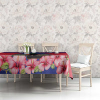 Haiti independence tablecloth featuring pink hibiscus flowers with red and blue sections