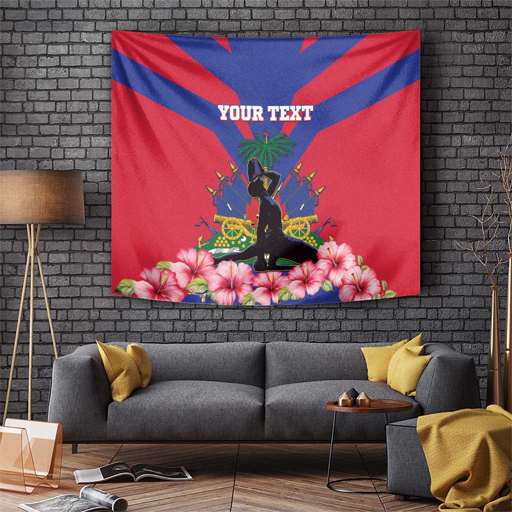 Haiti independence day tapestry with red-blue flag rays, central statue, palm and flowers