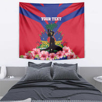 Haiti independence day tapestry, red and blue flag design with 'YOUR TEXT' and statue