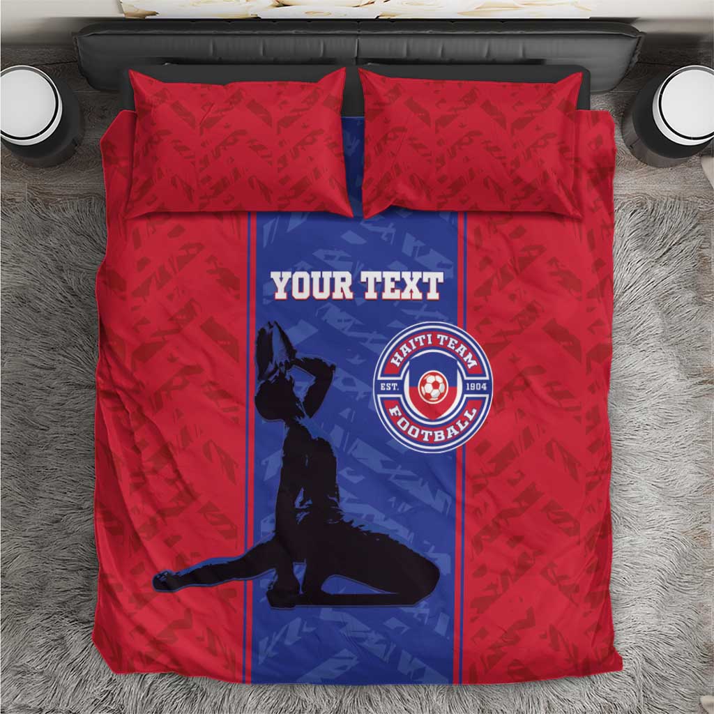 Red football bedding set with blue center panel, two matching pillowcases