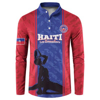 Red and blue button-up football sweatshirt with Haiti crest and player graphic