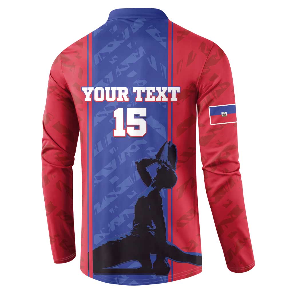 Back view red and blue button-up football sweatshirt with YOUR TEXT 15