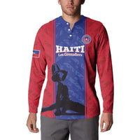 Red and blue button-up football sweatshirt with HAITI Les Grenadiers logo and crest
