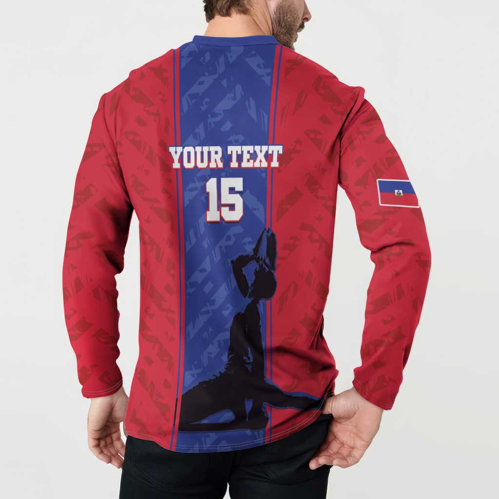 Back view red button-up football sweatshirt with YOUR TEXT 15 and player silhouette