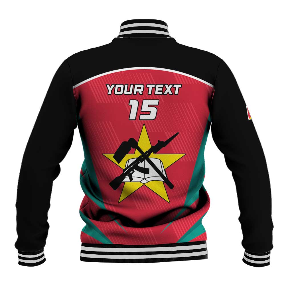Black and red baseball jacket back with 'YOUR TEXT' and number 15, button front