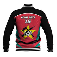 Black and red baseball jacket back with 'YOUR TEXT' and number 15, button front