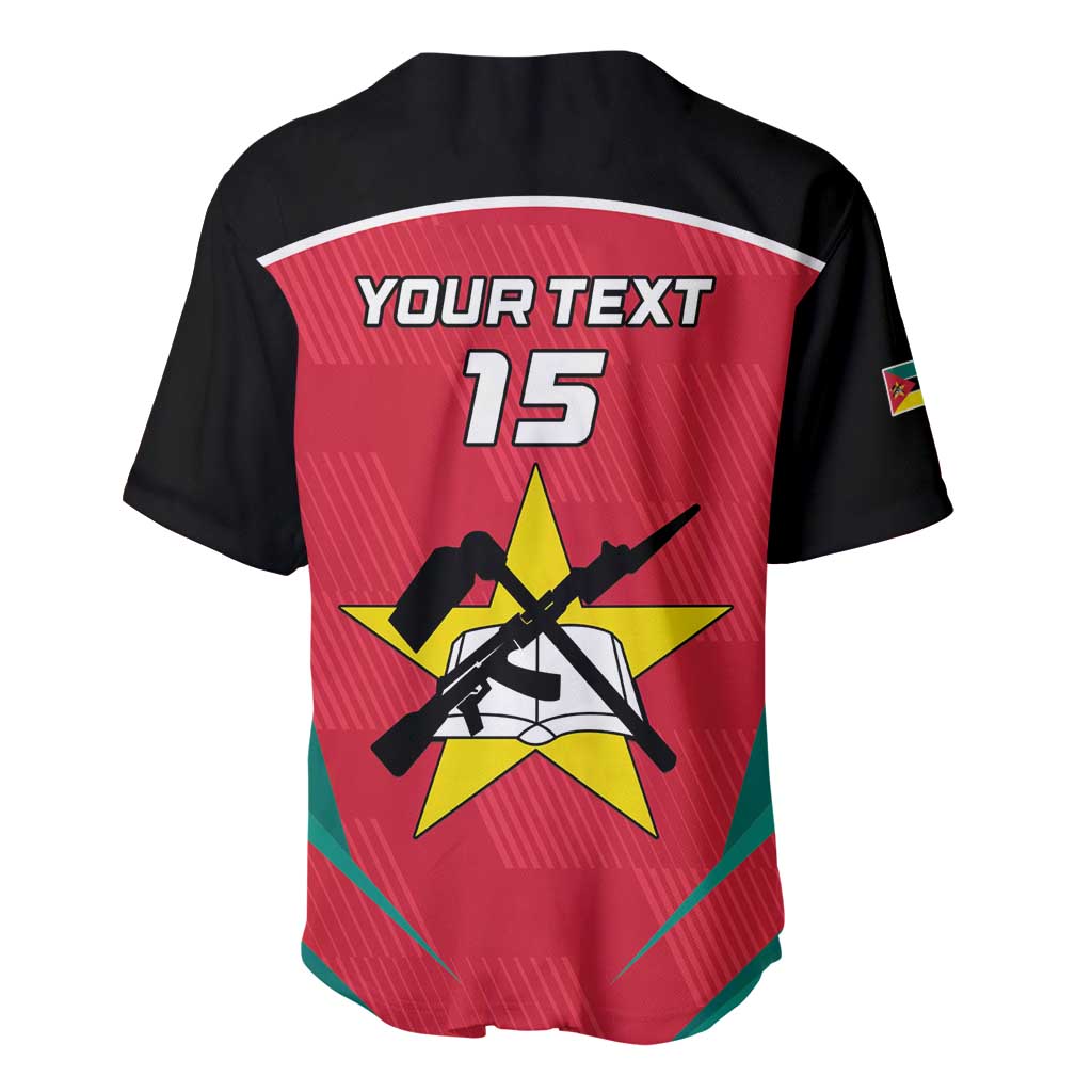 Red and black football jersey with V-neck, button placket, Your Text 15 back graphic