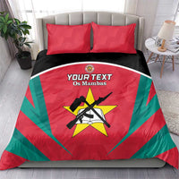 Red and teal Os Mambas bedding set with star emblem, “YOUR TEXT” on duvet, two pillows