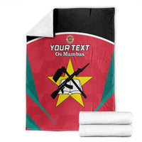 Red and black football blanket with teal trim, large emblem and “YOUR TEXT” print, folded