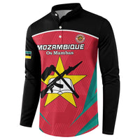 Black long-sleeve button sweatshirt with red sports crest graphic on the front