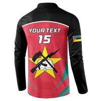 Black long-sleeve button sweatshirt with back panel text “YOUR TEXT” and number 15